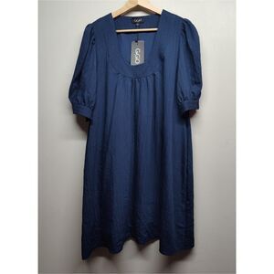 Gigio Mini Dress Women M Navy Blue Short Sleeve Boho Chic Cottagecore Coastal